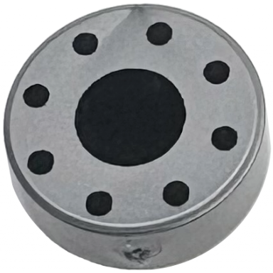 flat silver tile round 1 x 1 with black center circle and 8 dots pattern