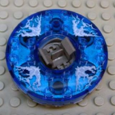 flat silver turntable 6 x 6 x 1 1 3 round base serrated with trans-dark blue top with electric bolts pattern ninjago spinner