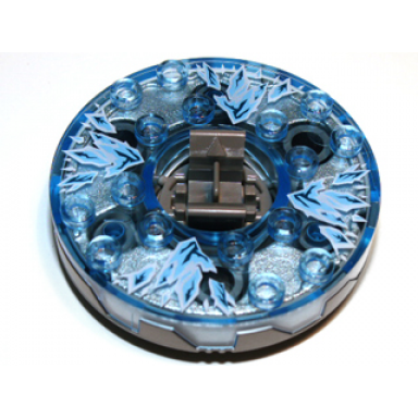 flat silver turntable 6 x 6 x 1 1 3 round base serrated with trans-medium blue top with ice shards pattern ninjago spinner