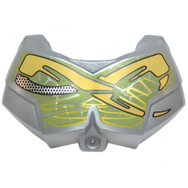 flat silver large figure chest armor small with green and yellow pattern