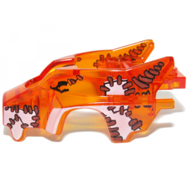 trans-orange flywheel fairing wolf shape with white patches and brown stitches pattern