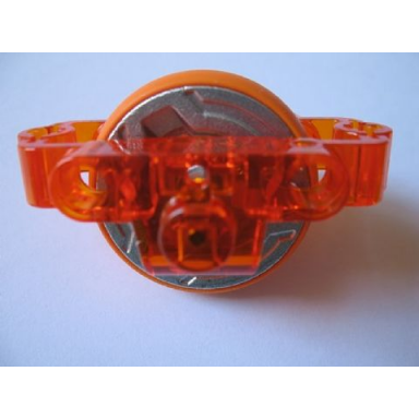 trans-orange technic brick 3 x 6 x 2 with metal flywheel and orange tire chima rip cord base