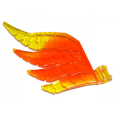 trans-orange hero factory wing feathered with axle hole with marbled trans-yellow pattern
