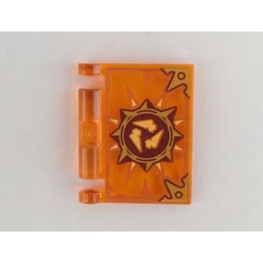 trans-orange minifigure utensil book cover with gold circle with spikes bone shards dark orange highlights pattern nexo knights book of destruction