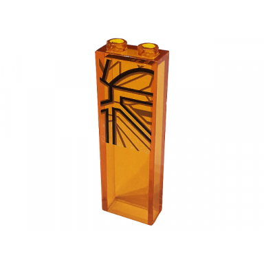 trans-orange brick 1 x 2 x 5 with sw mandalorian throne stained glass with dark brown and dark orange lines pattern model left side sticker - set 75310