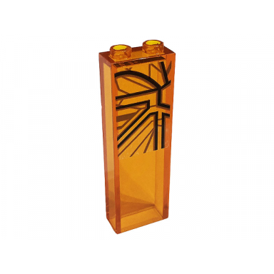 trans-orange brick 1 x 2 x 5 with sw mandalorian throne stained glass with dark brown and dark orange lines pattern model right side sticker - set 75310