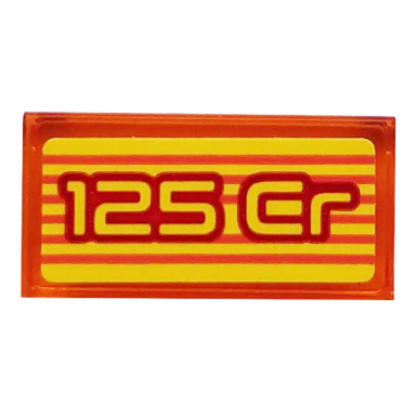 trans-orange tile 1 x 2 with 125 cr and orange stripes on yellow background pattern sticker - set 71708