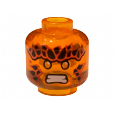 trans-orange minifigure head black stones on forehead and cheeks orange eyes white teeth scowl pattern