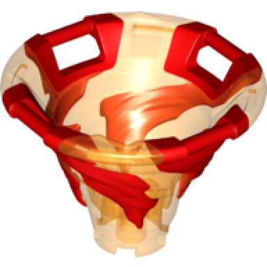trans-orange tornado of spinjitzu with bar handles on top edge with molded red spiral pattern