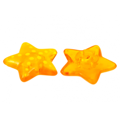 trans-orange clikits icon star 2 x 2 small with pin polished with radiating yellow dots pattern