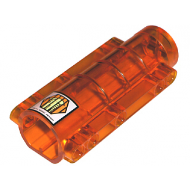 trans-orange cylinder 9 x 4 x 2 tapered with flat bottom pin holes with high risk area and captured alien pattern sticker - sets 7644 7647 7690 7692 7694 7697 7699