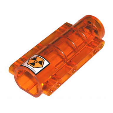 trans-orange cylinder 9 x 4 x 2 tapered with flat bottom pin holes with high risk area and hazard symbol pattern sticker - sets 7690 7692 7697 7699