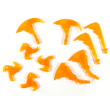 trans-orange minifigure weapon pack sickles swords and shuriken throwing stars 10 in bag multipack