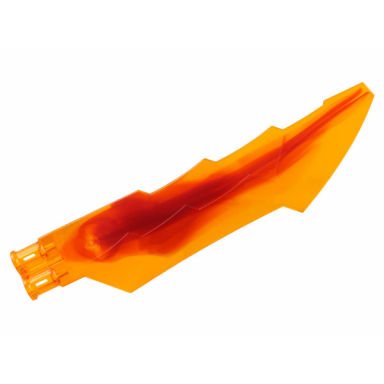 trans-orange propeller 1 blade 14l with 2 axle holes and jagged edges sword blade with marbled dark red pattern