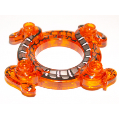 trans-orange ring 4 x 4 with 2 x 2 hole and 2 intertwined snakes with dark bluish gray and white scales pattern ninjago spinner crown