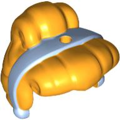 minifigure hair female curled fringe and bun hole on top with molded bright light blue band and earrings pattern