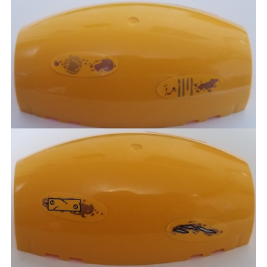 bright light orange windscreen 10 x 6 x 3 bubble canopy double tapered with square front cutout with gold ravagers emblem metal bracket and damage pattern stickers - set 76080