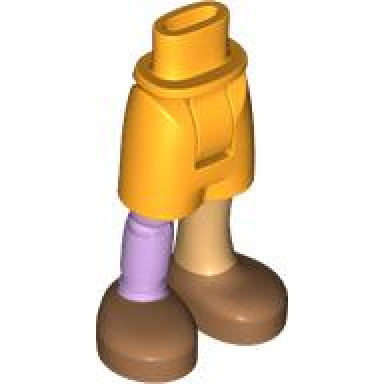 bright light orange mini doll hips and shorts with molded medium tan left leg lavender prosthetic right leg and medium nougat shoes pattern - thick hinge