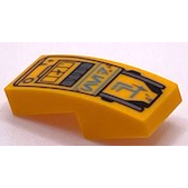 bright light orange slope curved 2 x 1 x 2 3 with medium azure aurebesh characters ned silver circle and markings and black outline pattern ned-b loader droid backpack