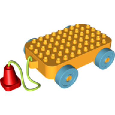 bright light orange duplo car base 6 x 10 x 1 1 2 with medium azure wheels lime string and red cone
