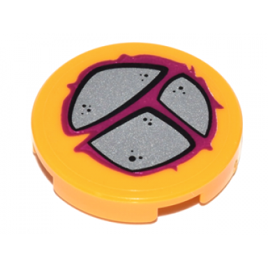bright light orange tile round 2 x 2 with bottom stud holder with silver and magenta stepping stones pattern sticker - set 41179
