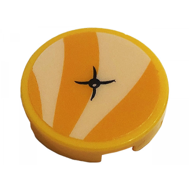 bright light orange tile round 2 x 2 with bottom stud holder with bright light orange cushion and black button pattern sticker - set 41444