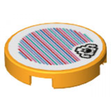 bright light orange tile round 2 x 2 with bottom stud holder with super mario scanner code gold ghost pattern sticker - set 71397