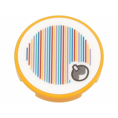 bright light orange tile round 2 x 2 with bottom stud holder with super mario scanner code fruit pattern sticker - sets 30509 71403 71406 71418