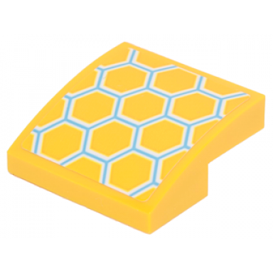 bright light orange slope curved 2 x 2 x 2 3 with yellow medium azure and white honeycomb pattern sticker - set 41234