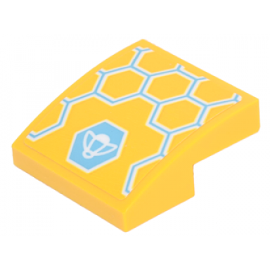 bright light orange slope curved 2 x 2 x 2 3 with yellow medium azure and white honeycomb and bumblebee pattern sticker - set 41234