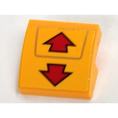 bright light orange slope curved 2 x 2 x 2 3 with 2 red arrows pattern sticker - set 60162