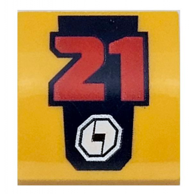 bright light orange slope curved 2 x 2 x 2 3 with dark blue panel red number 21 and white logo pattern