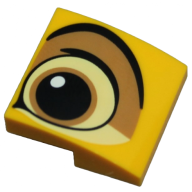 bright light orange slope curved 2 x 2 x 2 3 with black bright light yellow and medium nougat eye pattern model left side