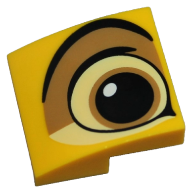 bright light orange slope curved 2 x 2 x 2 3 with black bright light yellow and medium nougat eye pattern model right side