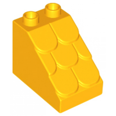 bright light orange duplo brick 3 x 2 x 2 slope with shingles profile