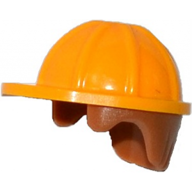 bright light orange minifigure headgear helmet construction with molded medium nougat hair pattern
