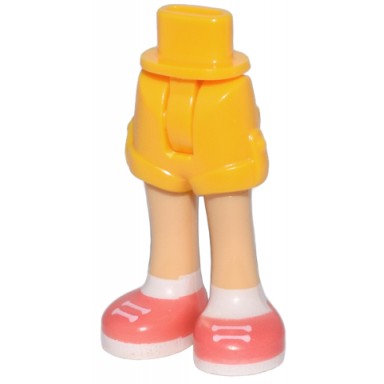 bright light orange mini doll hips and shorts with molded medium tan legs and printed coral shoes with white laces soles and socks pattern - thin hinge