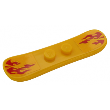 bright light orange minifigure utensil snowboard small with red flames pattern stickers - set 60203
