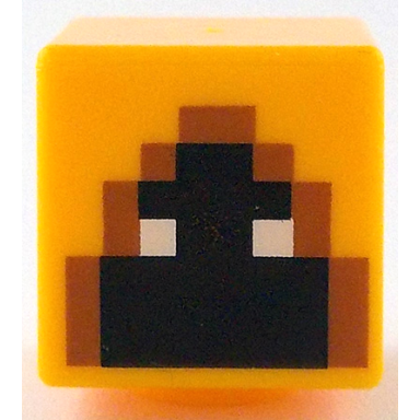 bright light orange minifigure head modified cube with pixelated hood with dark orange trim black face with white eyes pattern minecraft shadow hoodie