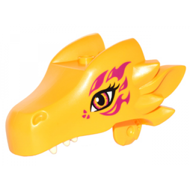 bright light orange dragon head elves jaw upper with orange eyes and magenta swirls pattern zonya