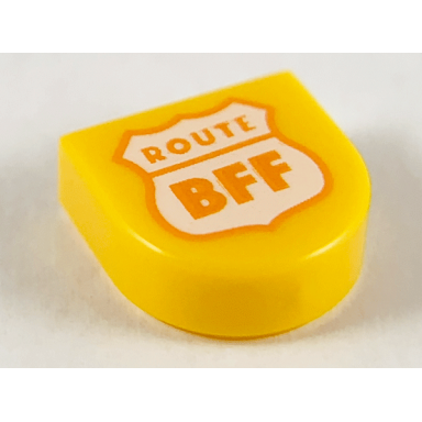 bright light orange tile round 1 x 1 half circle extended with white highway sign orange outline and route bff pattern