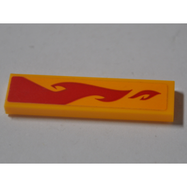 bright light orange tile 1 x 4 with red flames on bright light orange background pattern model left side sticker - set 70638