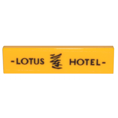bright light orange tile 1 x 4 with black lotus hotel and calligraphy character pattern sticker - set 80036