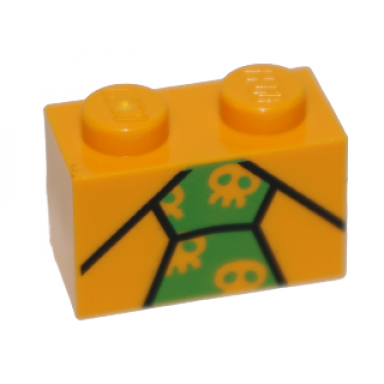 bright light orange brick 1 x 2 with black lines and bright green tie with skulls pattern brickheadz the joker chest
