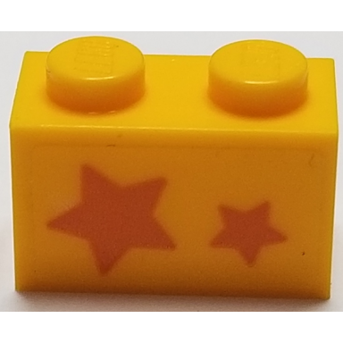bright light orange brick 1 x 2 with orange stars big star on left side pattern sticker - set 40228