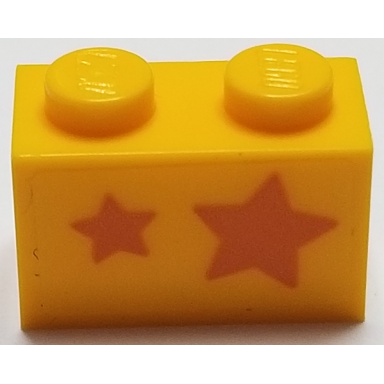 bright light orange brick 1 x 2 with orange stars big star on right side pattern sticker - set 40228