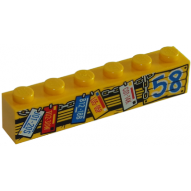 bright light orange brick 1 x 6 with 58 and hanging license plates pattern
