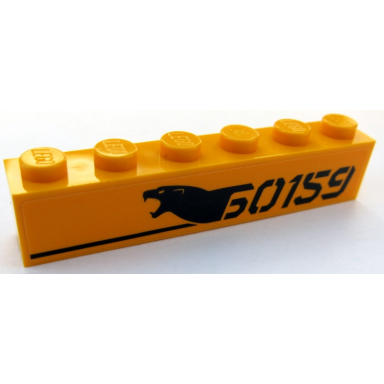 bright light orange brick 1 x 6 with black 60159 panther head and black stripe pattern model left side sticker - set 60159