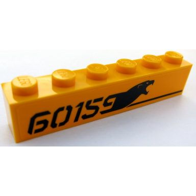 bright light orange brick 1 x 6 with black 60159 panther head and black stripe pattern model right side sticker - set 60159
