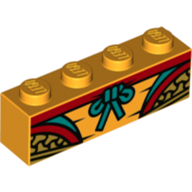 bright light orange brick 1 x 4 with red yellow dark turquoise and gold robe pattern brickheadz monkey king abdomen